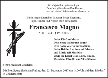 Traueranzeige von Francesco Magno von Trauerportal Echo Online