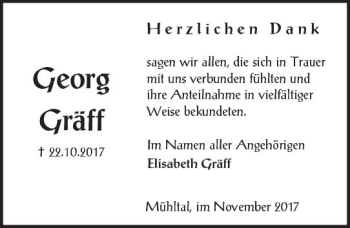 Traueranzeige von Georg Gräff von Trauerportal Echo Online