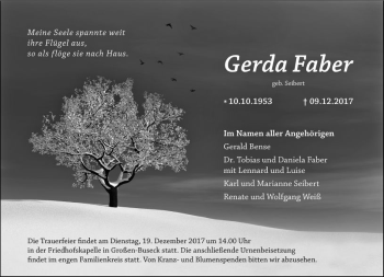 Traueranzeige von Gerda Faber von  Gießener Anzeiger