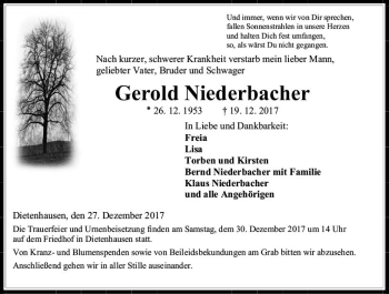 Traueranzeige von Gerold Niederbacher von  Usinger Anzeiger
