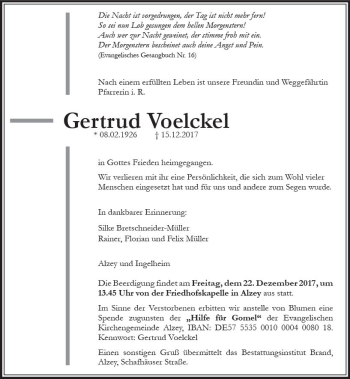 Traueranzeige von Gertrud Voelckel von Trauerportal Rhein Main Presse