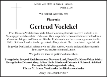 Traueranzeige von Gertrud Voelckel von Trauerportal Rhein Main Presse