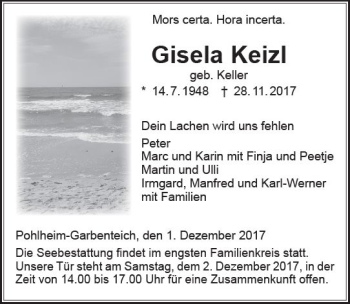 Traueranzeige von Gisela Keizl von  Gießener Anzeiger