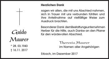 Traueranzeige von Guido Maurer von  Camberger Anzeiger