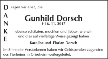 Traueranzeige von Gunhild Dorsch von Trauerportal Echo Online