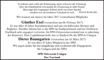 Traueranzeige von Günther Exel von  Usinger Anzeiger