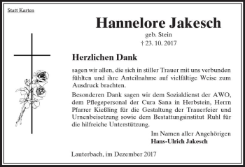 Traueranzeige von Hannelore Jakesch von VRM Trauer