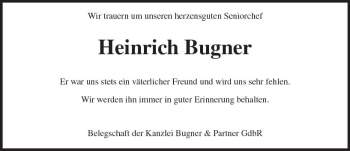 Traueranzeige von Heinrich Bugner von Trauerportal Rhein Main Presse