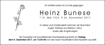 Traueranzeige von Heinz Bunese von Trauerportal Echo Online