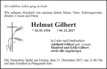 Traueranzeige von Helmut Gilbert von Trauerportal Echo Online