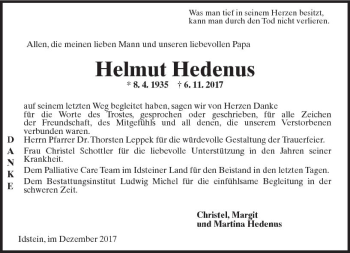 Traueranzeige von Helmut Hedentis von Trauerportal Rhein Main Presse