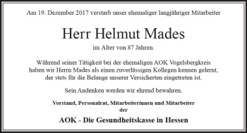Traueranzeige von Helmut Mades von VRM Trauer