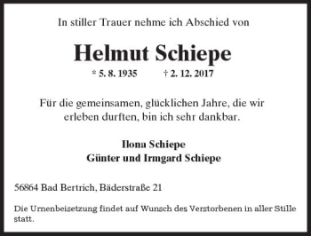 Traueranzeige von Helmut Schiepe von Trauerportal Rhein Main Presse