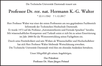 Traueranzeige von Hermann K-G. Walter von Trauerportal Echo Online