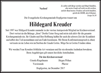 Traueranzeige von Hildegard Kreuder von VRM Trauer
