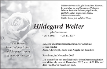Traueranzeige von Hildegard Weiter von Trauerportal Rhein Main Presse