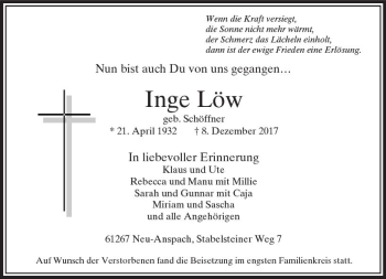 Traueranzeige von Inge Löw von  Usinger Anzeiger