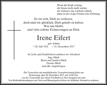 Traueranzeige von Irene Eifert von  Usinger Anzeiger