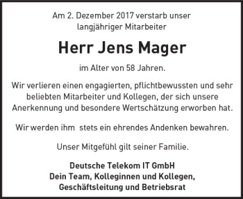Traueranzeige von Jens Mager von Trauerportal Echo Online