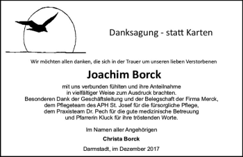 Traueranzeige von Joachim Borck von Trauerportal Echo Online
