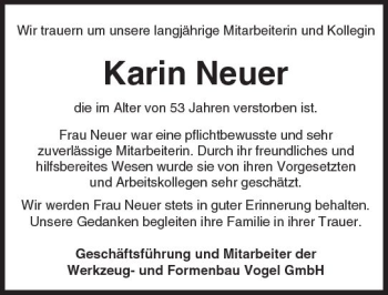 Traueranzeige von Karin Neuer von Trauerportal Echo Online