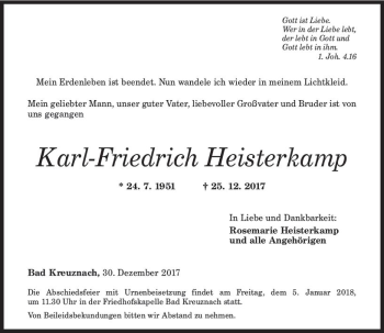 Traueranzeige von Karl-Friedrich Heisterkamp von Trauerportal Rhein Main Presse