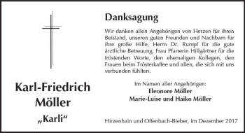 Traueranzeige von Karl-Friedrich Möller von  Kreisanzeiger
