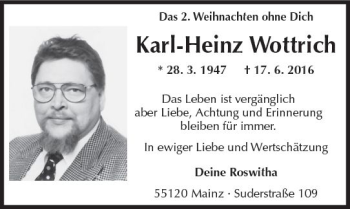 Traueranzeige von Karl-Heinz Wottrich von Trauerportal Rhein Main Presse