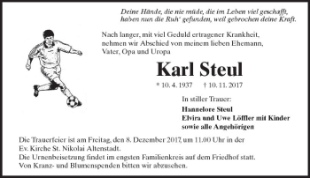Traueranzeige von Karl Steul von  Kreisanzeiger
