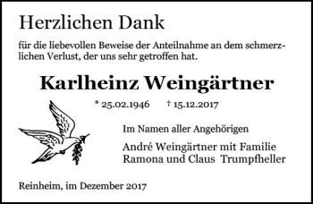 Traueranzeige von Karlheinz Weingärtner von Trauerportal Echo Online
