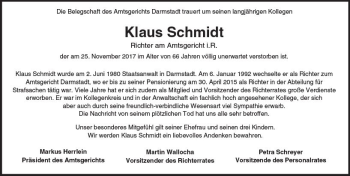 Traueranzeige von Klaus Schmidt von Trauerportal Echo Online