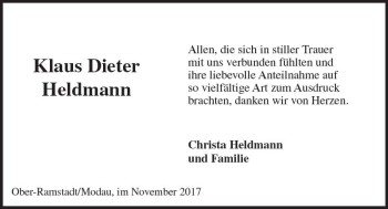 Traueranzeige von Klaus Dieter Heldmann von Trauerportal Echo Online