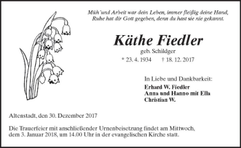 Traueranzeige von Käthe Fiedler von  Kreisanzeiger