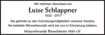 Traueranzeige von Luise Schlappner von Trauerportal Rhein Main Presse