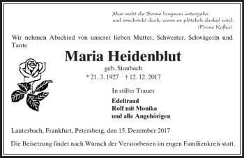Traueranzeige von Maria Heidenblut von VRM Trauer