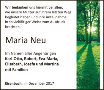 Traueranzeige von Maria Neu von  Camberger Anzeiger