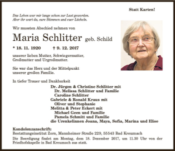 Traueranzeige von Maria Schlitter von Trauerportal Rhein Main Presse