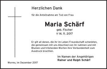 Traueranzeige von Maria Schärf von Trauerportal Rhein Main Presse