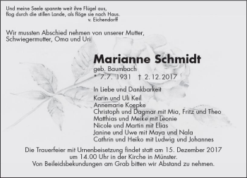 Traueranzeige von Marianne Schmidt von  Gießener Anzeiger
