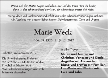 Traueranzeige von Marie Weck von  Kreisanzeiger