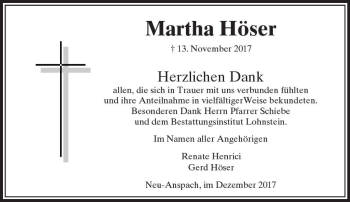 Traueranzeige von Martha Höser von  Usinger Anzeiger