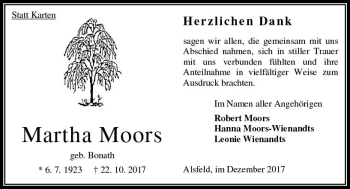 Traueranzeige von Martha Moors von VRM Trauer