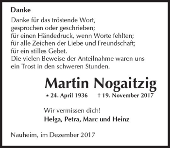 Traueranzeige von Martin Nogaitzig von Trauerportal Rhein Main Presse
