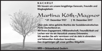 Traueranzeige von Martina Köth-Magnor von  Kreisanzeiger