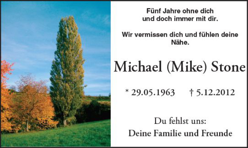  Traueranzeige für Michael Stone vom 05.12.2017 aus Trauerportal Rhein Main Presse