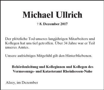 Traueranzeige von Michael Ullrich von Trauerportal Rhein Main Presse