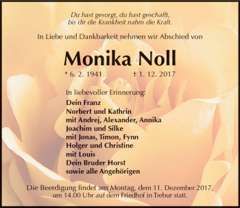 Traueranzeige von Monika Noll von Trauerportal Echo Online