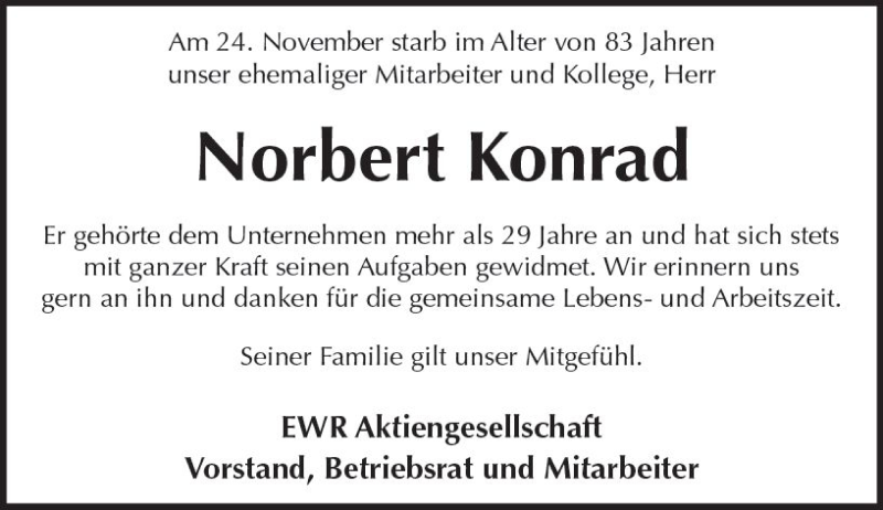  Traueranzeige für Norbert Konrad vom 15.12.2017 aus Trauerportal Rhein Main Presse