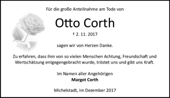 Traueranzeige von Otto Corth von Trauerportal Echo Online