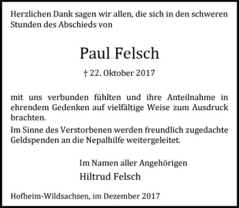 Traueranzeige von Paul Felsch von Trauerportal Rhein Main Presse